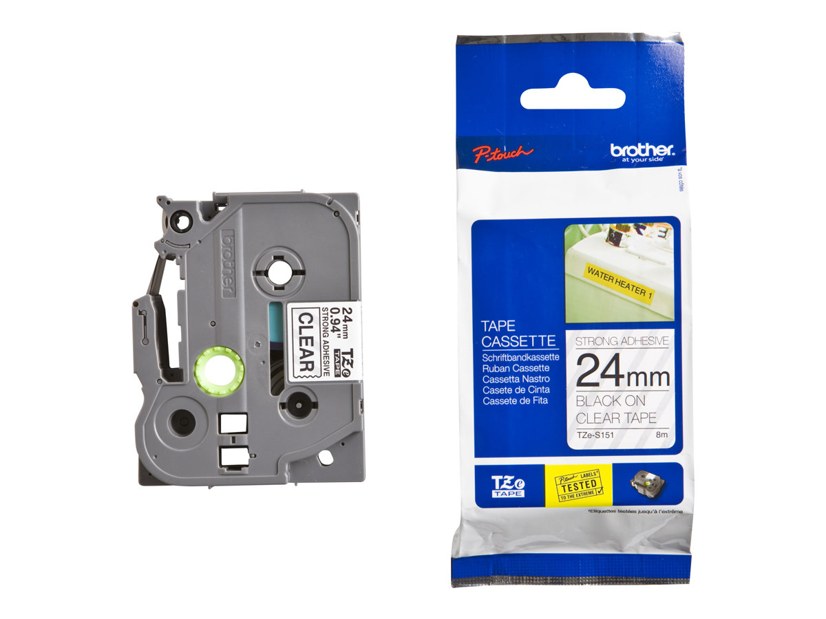 BROTHER P-Touch TZE-S151 black on clear 24mm extra gluey