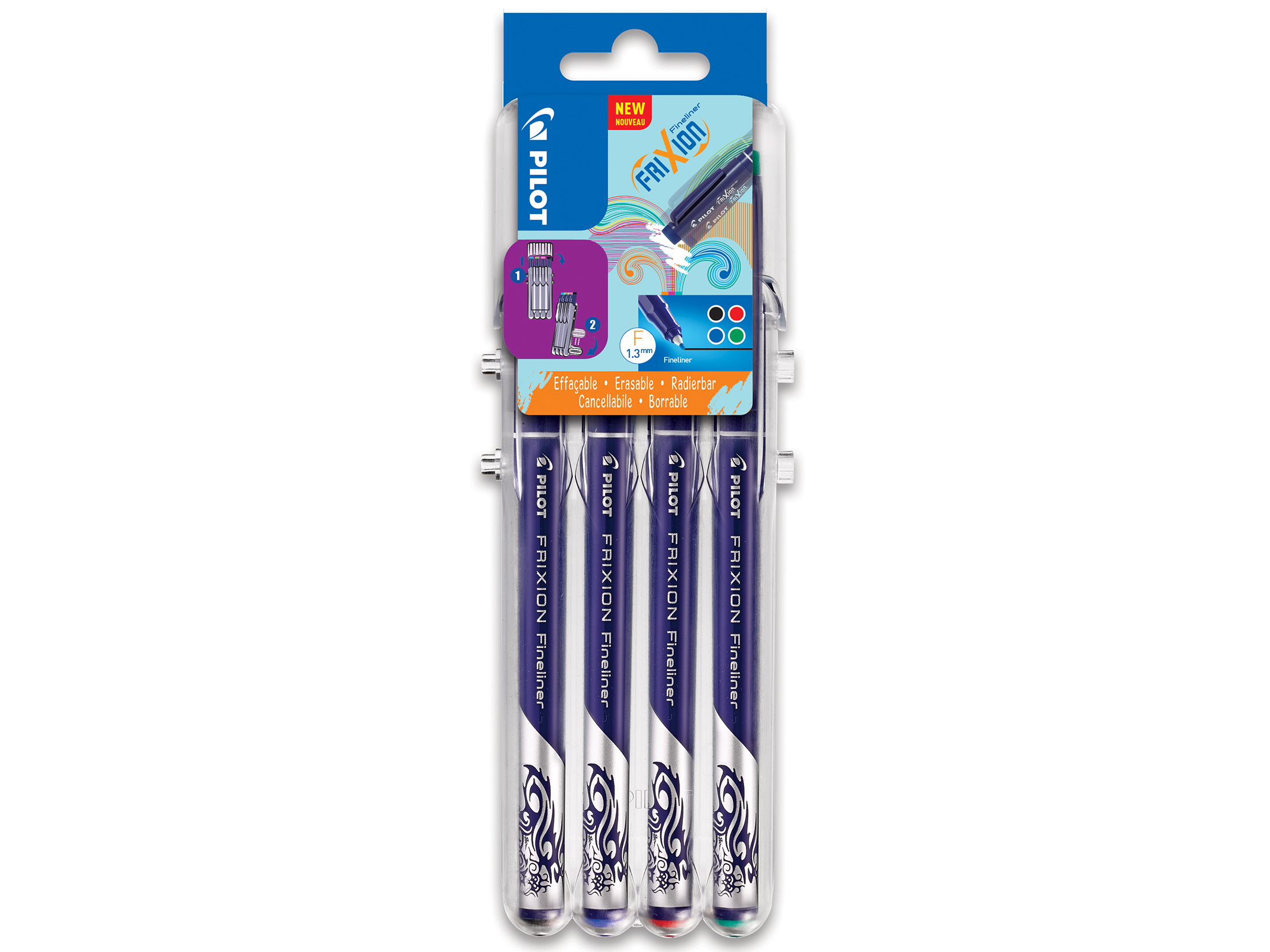 PILOT FRIXION FINELINER 1,3MM 4ST B