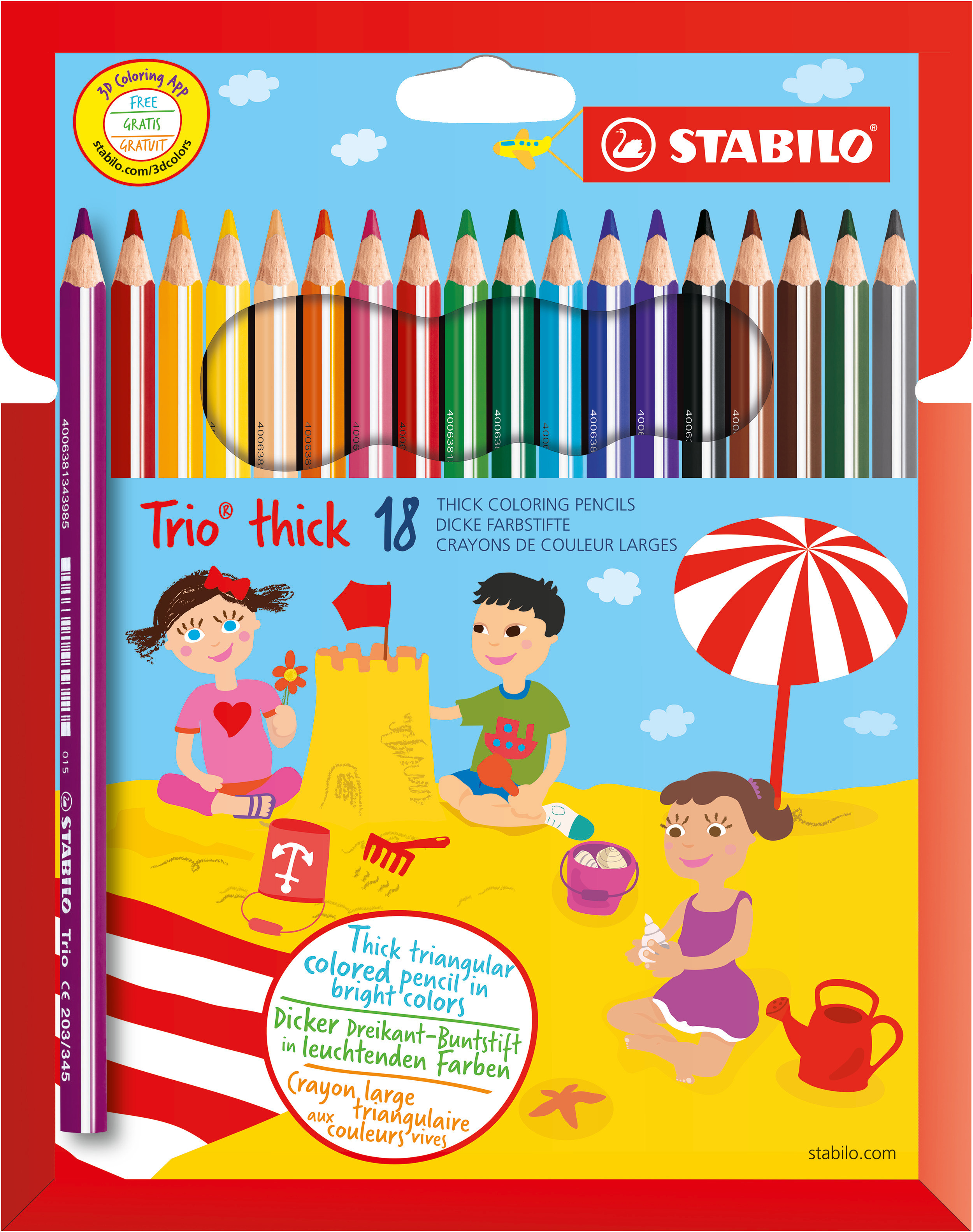 STAB TRIO 18 KLEURPOTLODEN DIK  BL