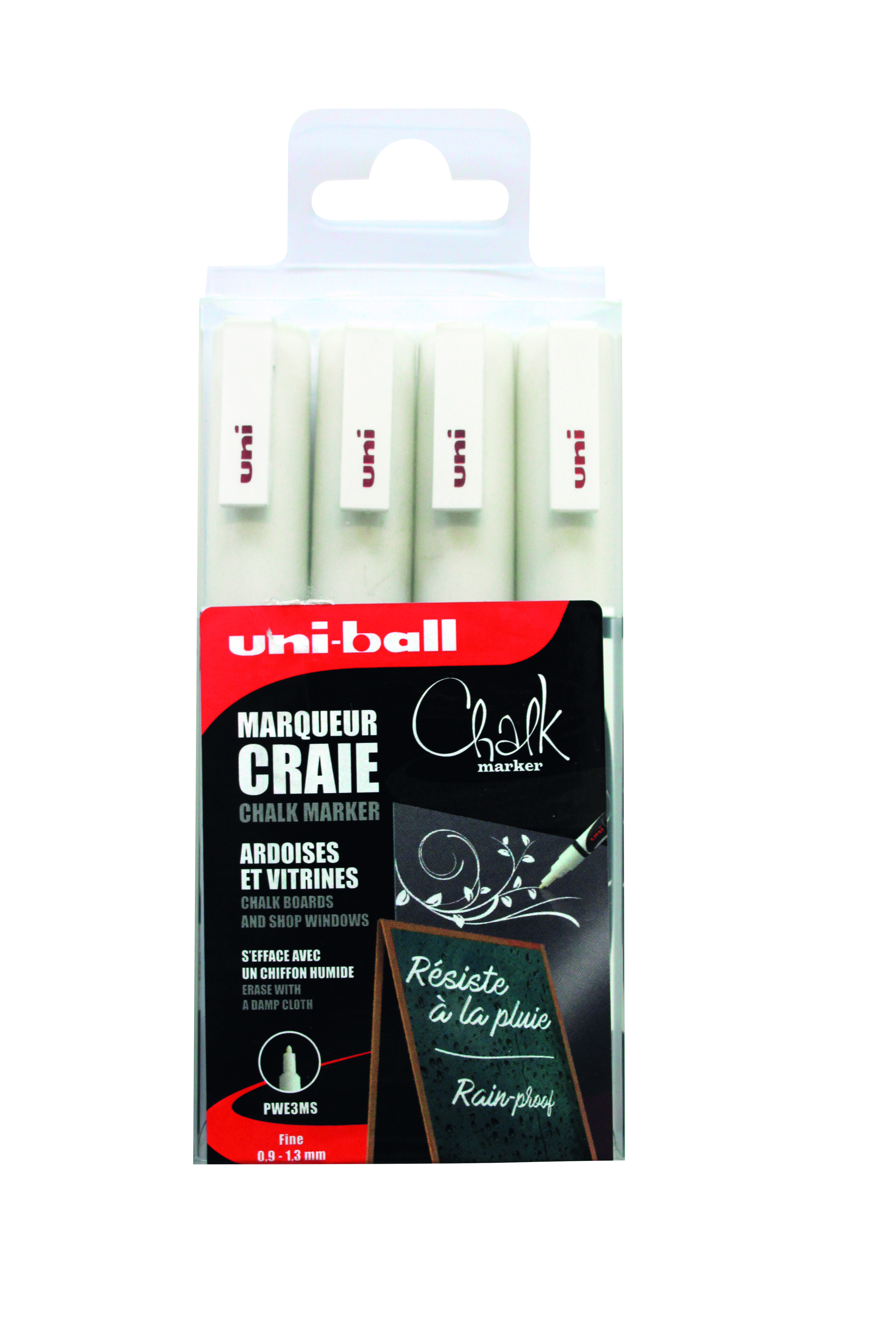 UNI KRIJTMARKER SET 4xFIJN WIT