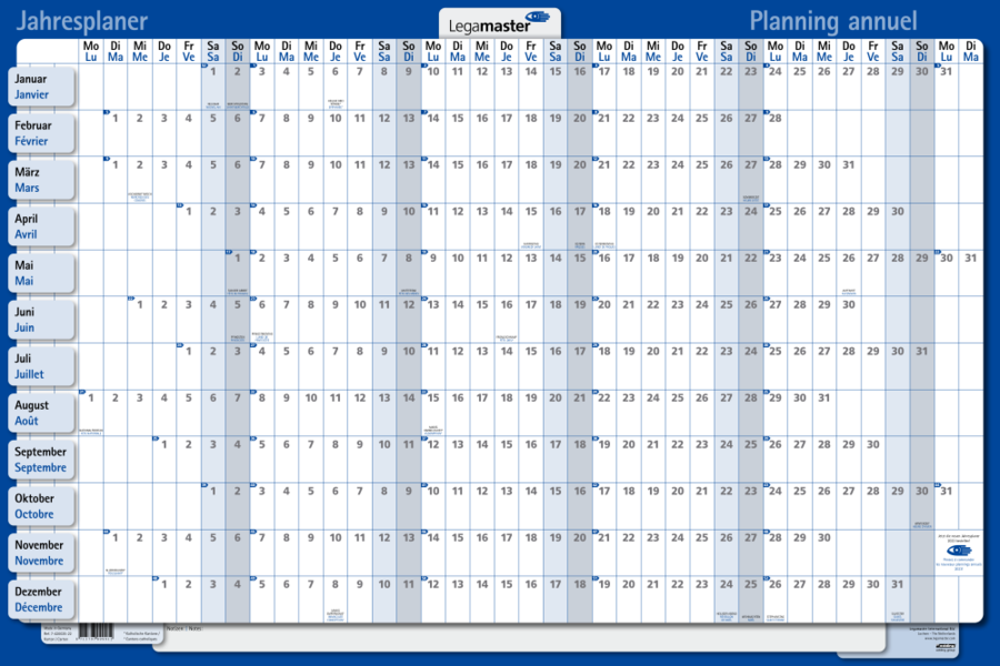 LEGA JAARPLANNER HORIZONTAAL 420122 geplastificeerd