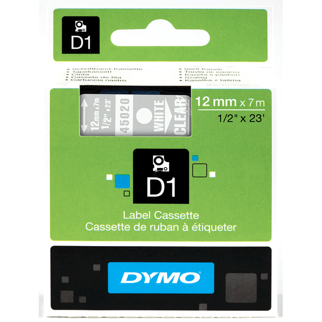 DYMO TAPE 12MM 45020 WIT/TRANSP