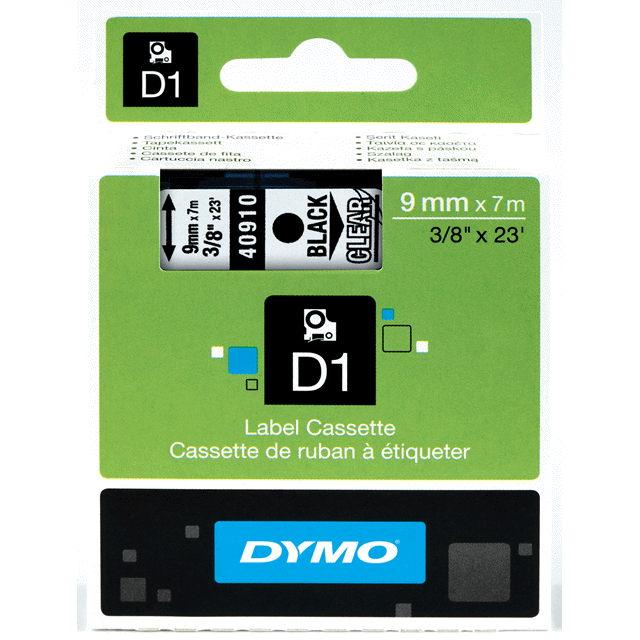 DYMO TAPE 9MM 40910 ZWART/TRANSP