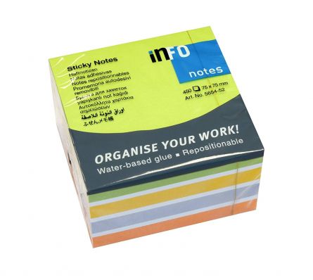 INFO NOTES 75X75 blok lime,wit,goud,violet,oranje 450vel