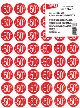 ETIKET -50% ROOD ROND 24MM 192ST