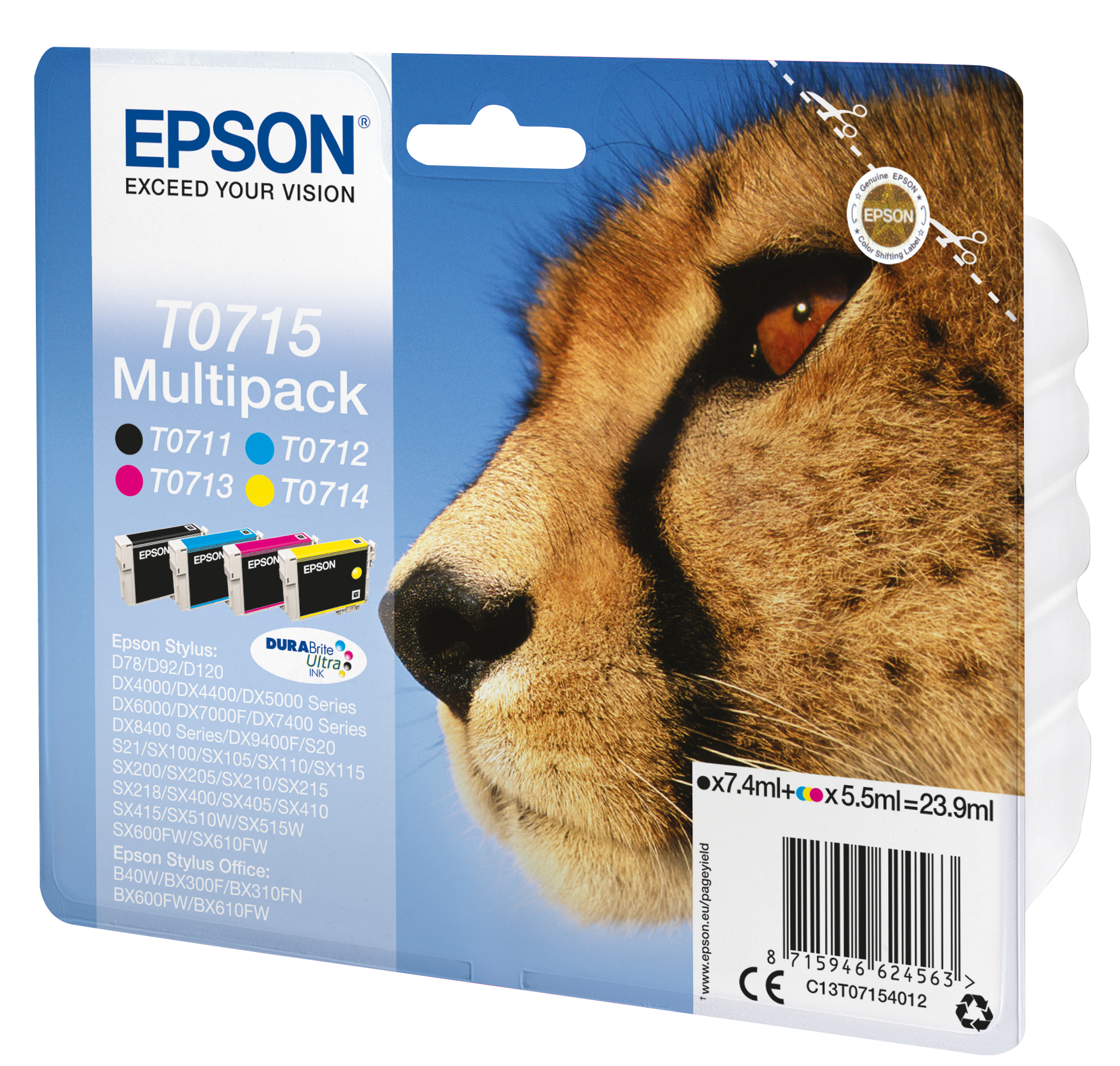EPSON T0715 inktcartridge zwart en drie kleuren standard cap