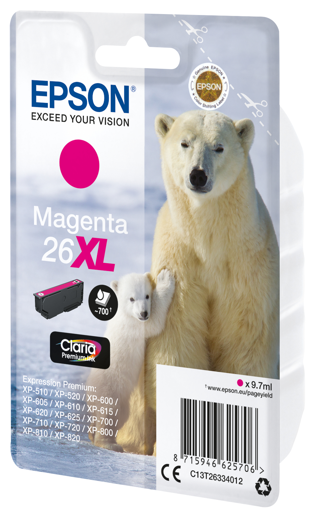 EPSON 26XL inktcartridge magenta high capacity 9.7ml 700 pag