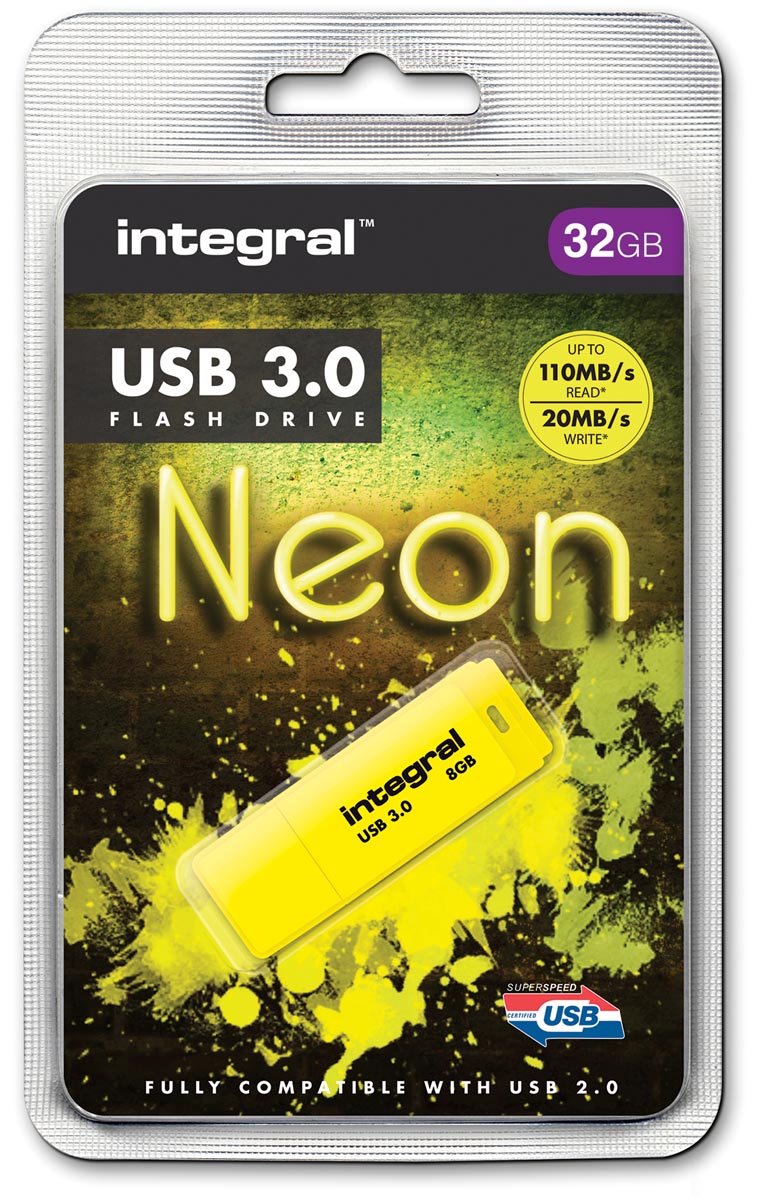 INTEGRAL USB3 NEON 32GB GEEL