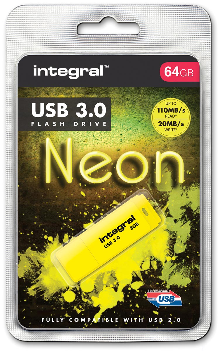 INTEGRAL USB3 NEON 64GB GEEL