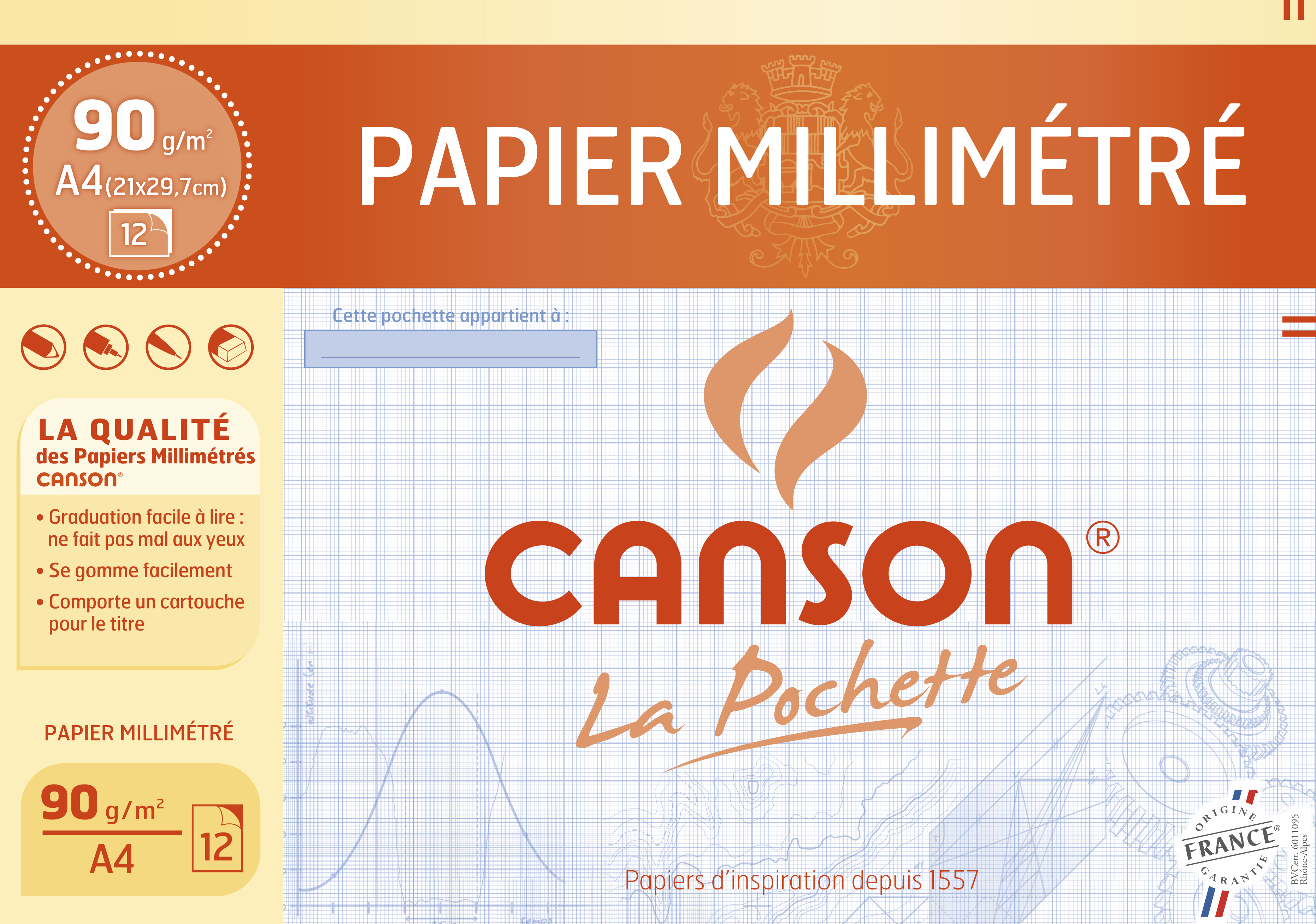 CANSON MILLIMETERPAPIER A4 BLAUW 12V