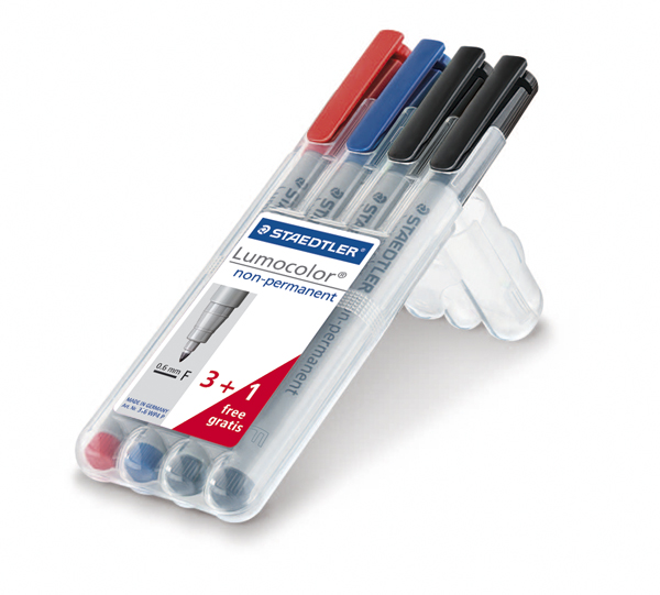 STAEDTLER LUMO NON-PERMANENT FIJN 4ST