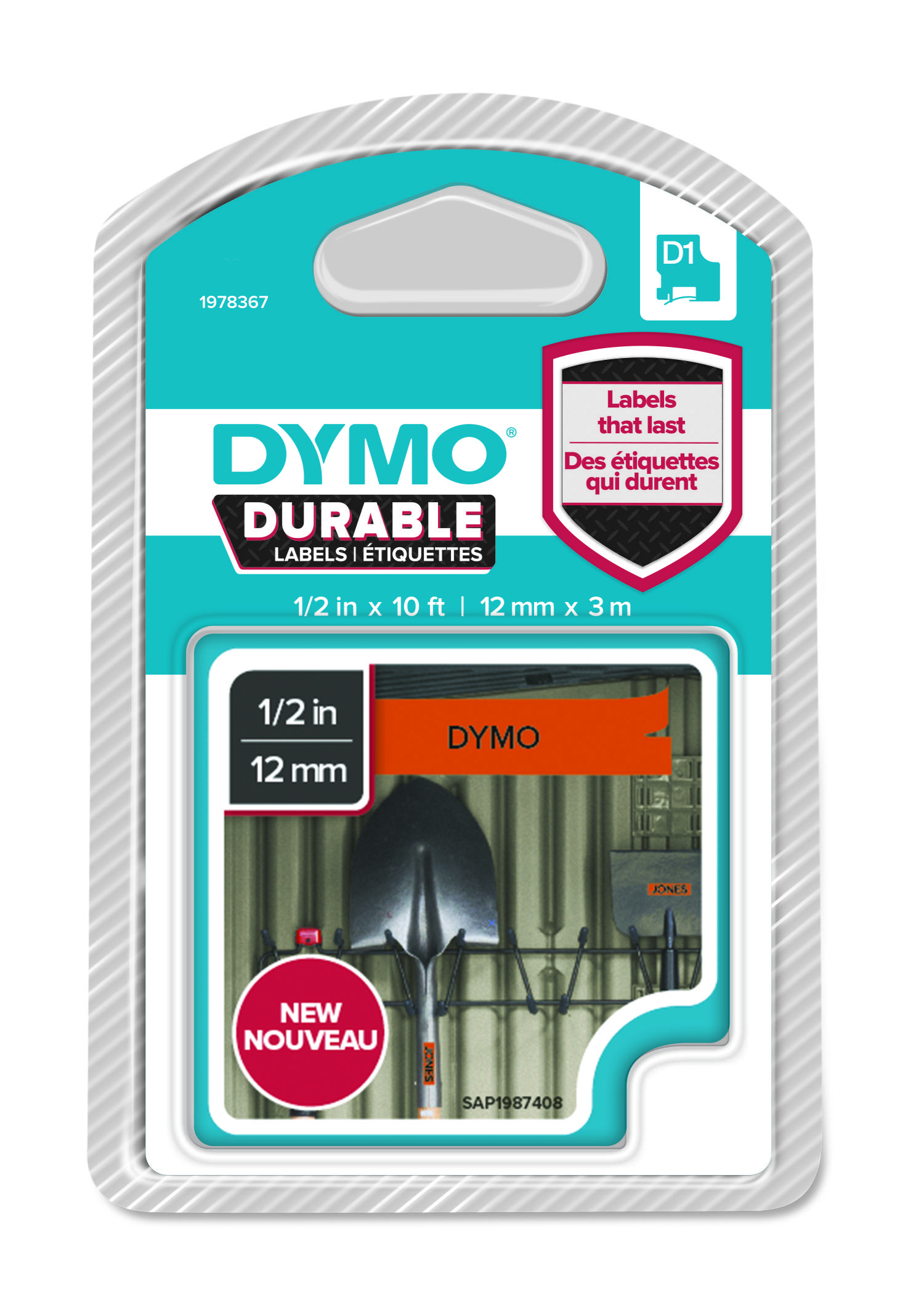 DYMO DURABLE D1 TAPE 12MMX3M ZW/ORANJE