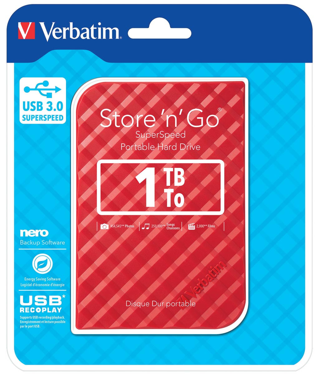 VERBATIM HDD3 1TB ROOD-STREEP                               