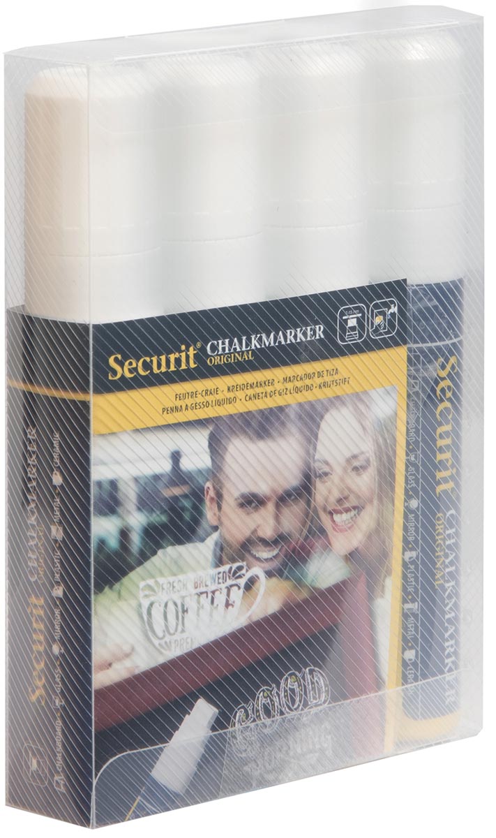 SECURIT KRIJTMARKER L WIT 4X
