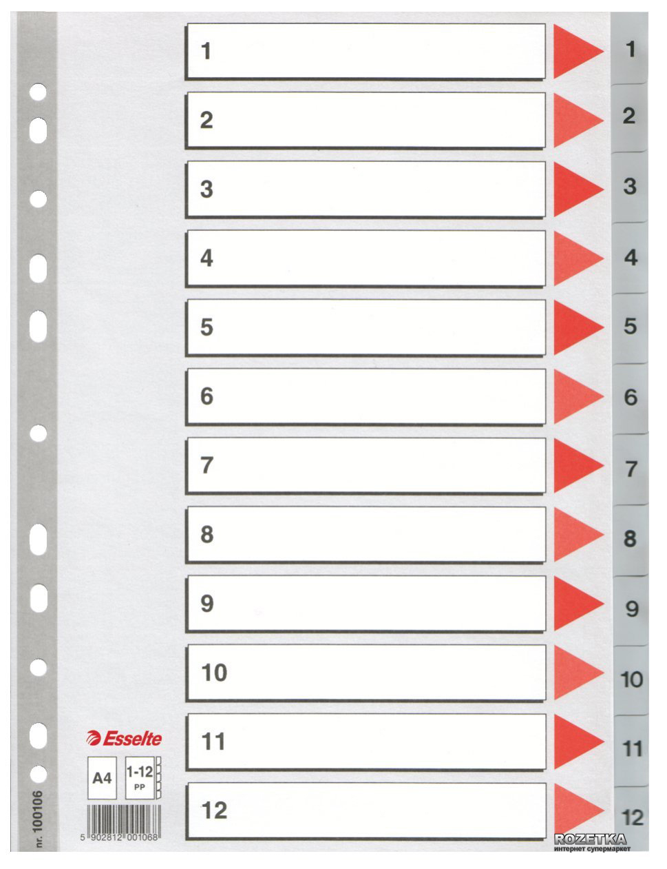 ESSELTE TABBLAD PP GRIJS 1-12