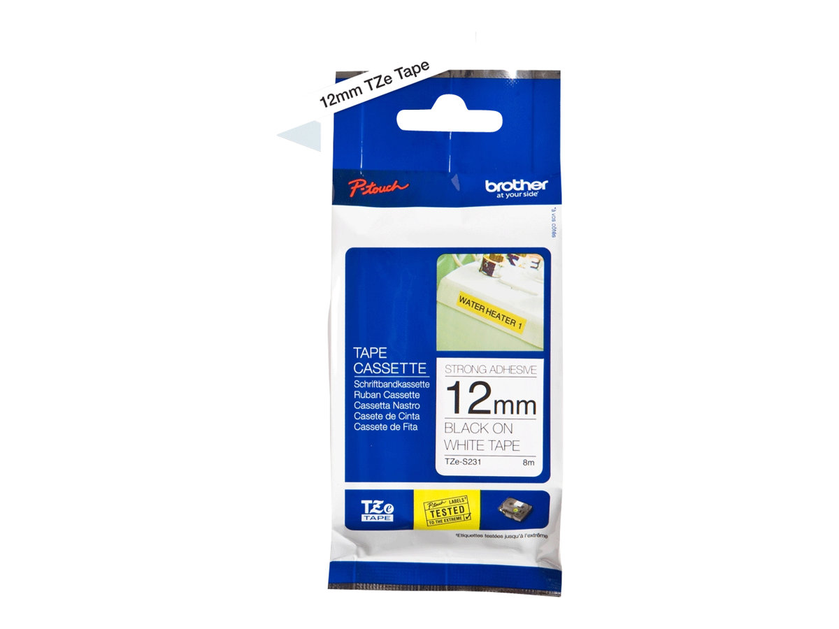 BROTHER P-Touch TZE-S231 black on white 12mm extra gluey