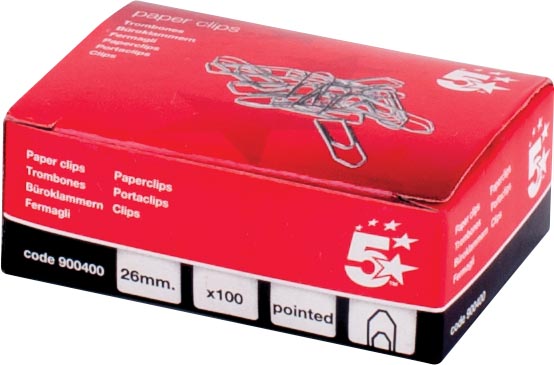 5STAR PAPERCLIPS 26MM DS100