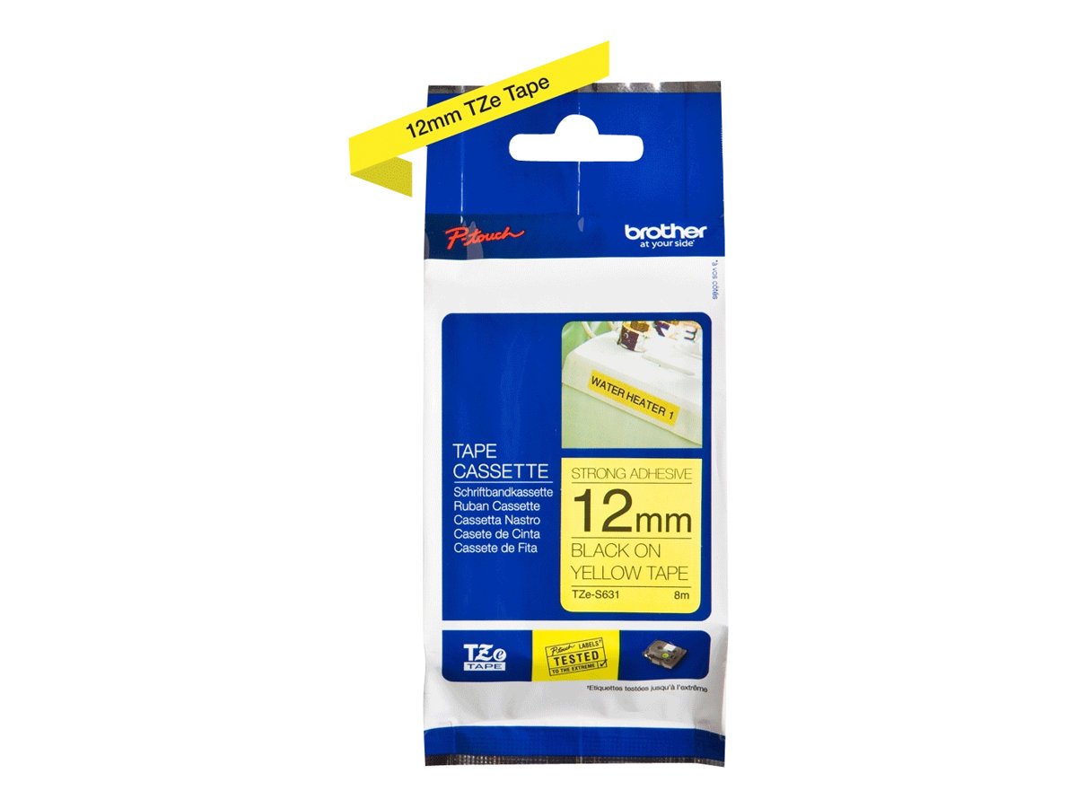 BROTHER P-Touch TZE-S631 black on yellow 12mm extra gluey