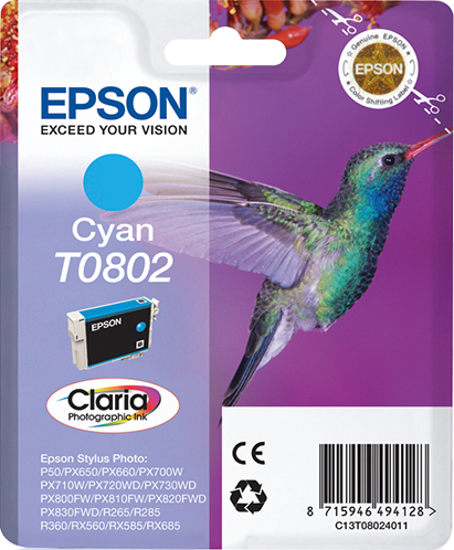 EPSON T0802 inktcartridge cyaan standard capacity 7.4ml 935