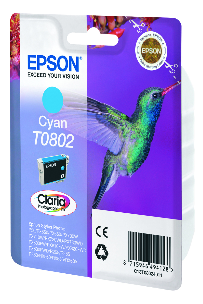 EPSON T0802 inktcartridge cyaan standard capacity 7.4ml 935