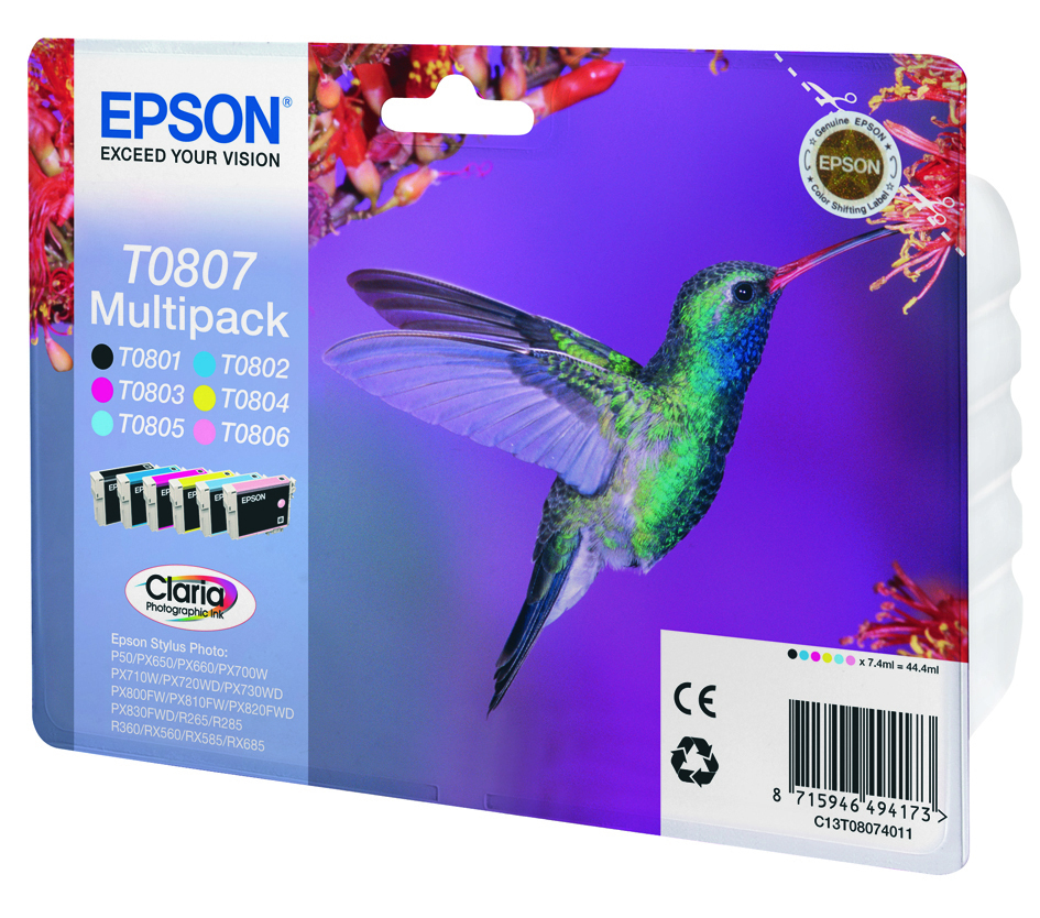EPSON T0807 inktcartridge zwart en vijf kleuren standard cap
