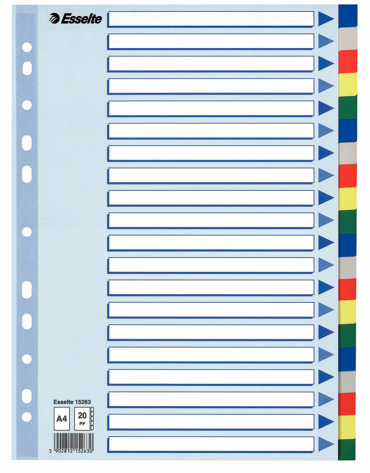 ESSELTE TABBLAD PP KLEUR 20 TABS