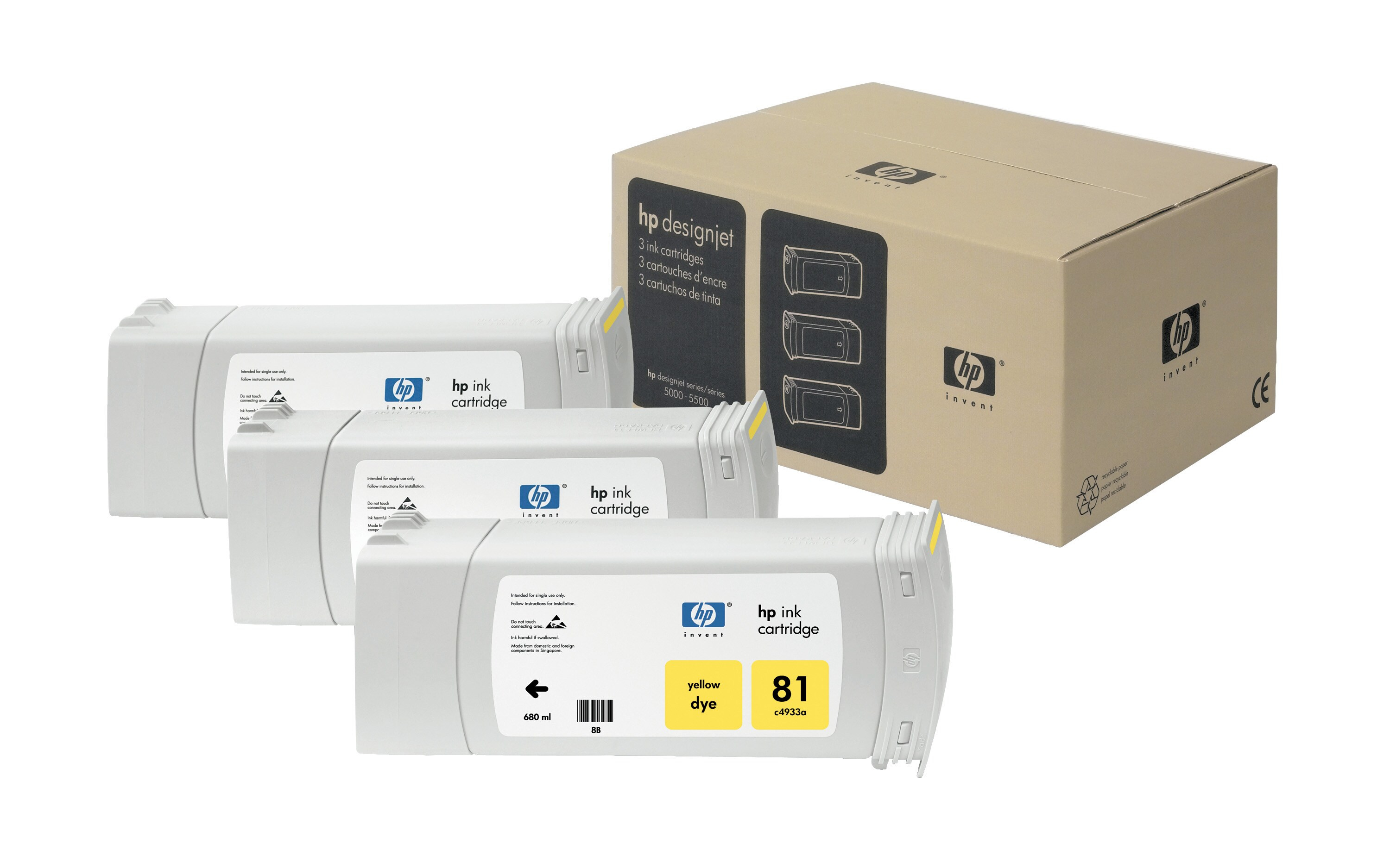 HP 81 orginele dye inktcartridge geel standard capacity 3 x