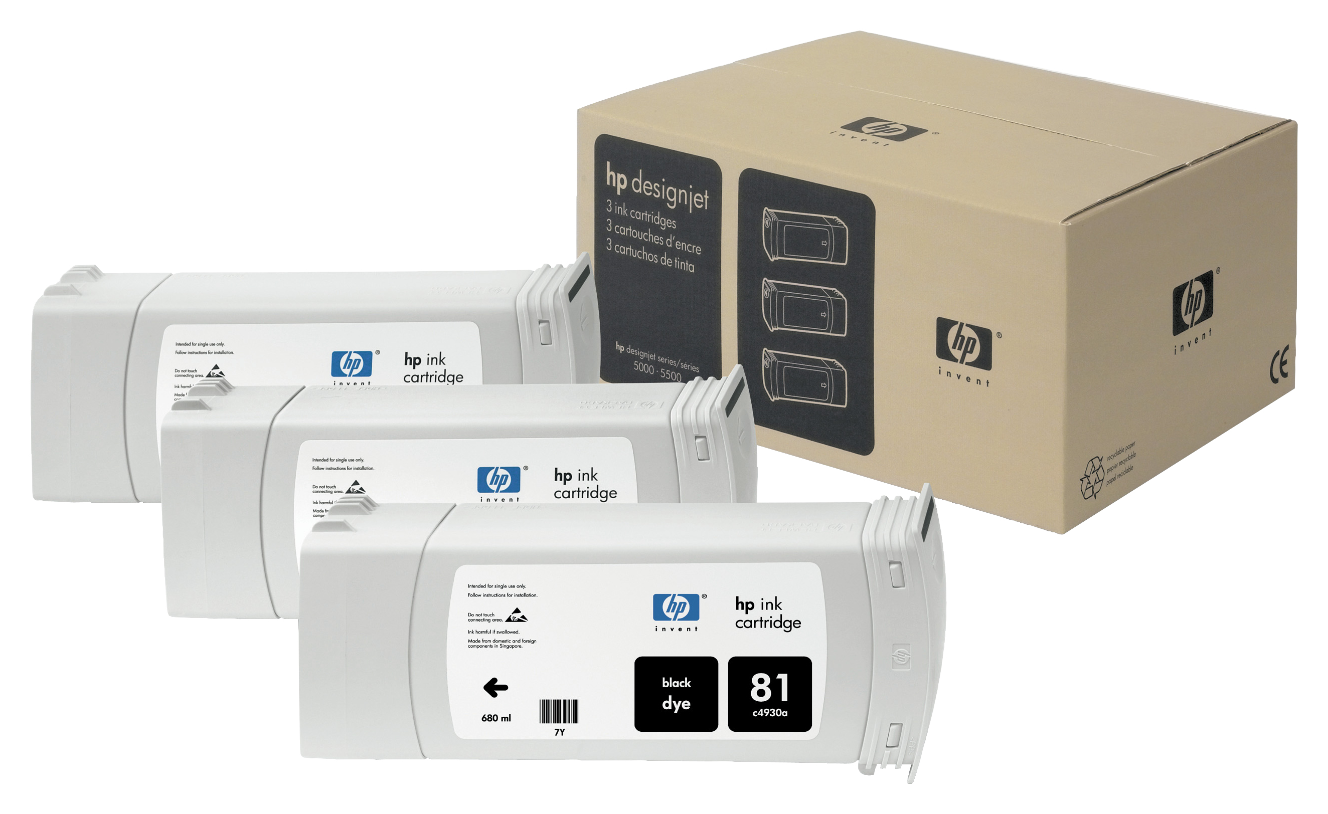 HP 81 orginele dye inktcartridge zwart standard capacity 3 x