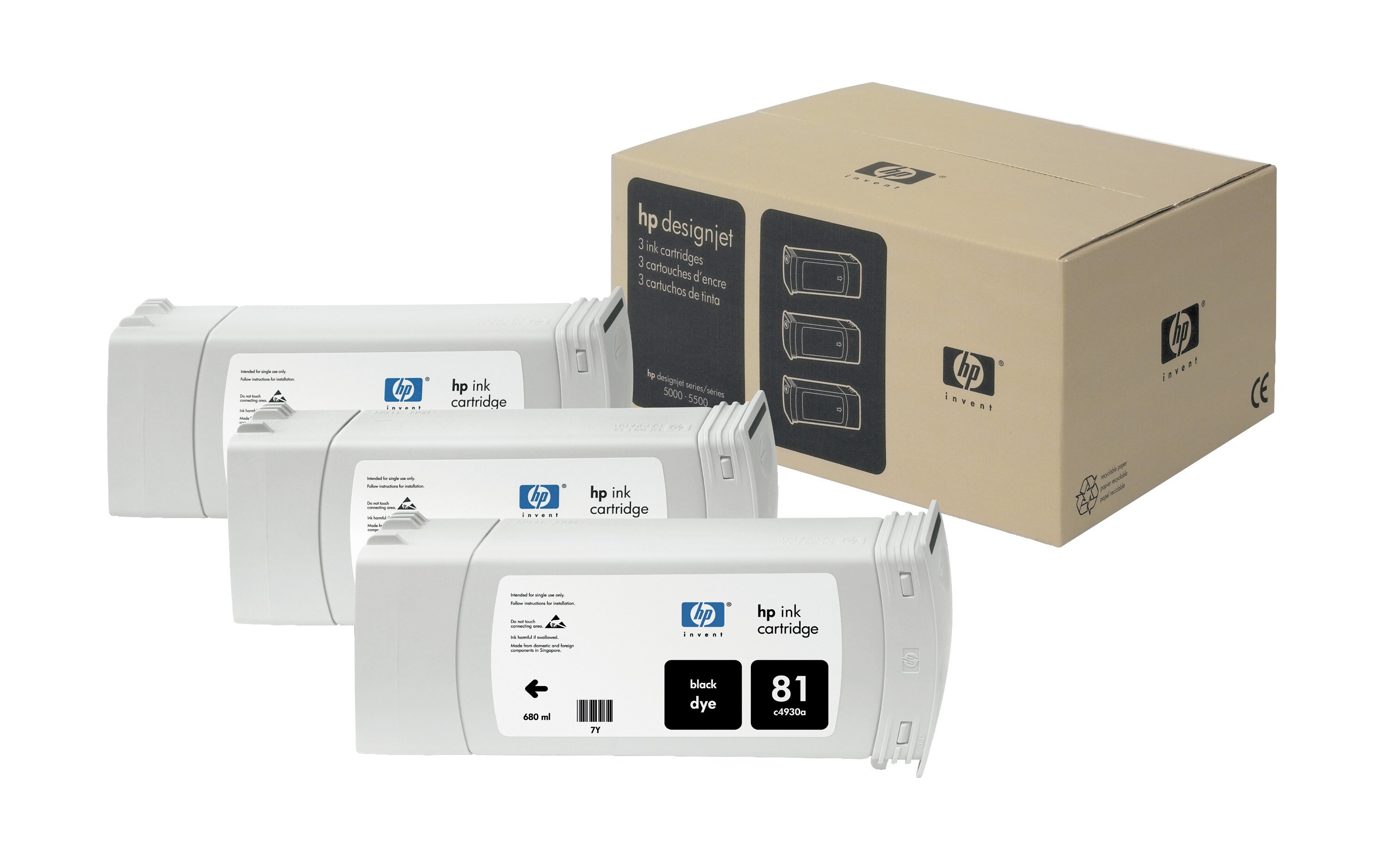 HP 81 orginele dye inktcartridge zwart standard capacity 3 x