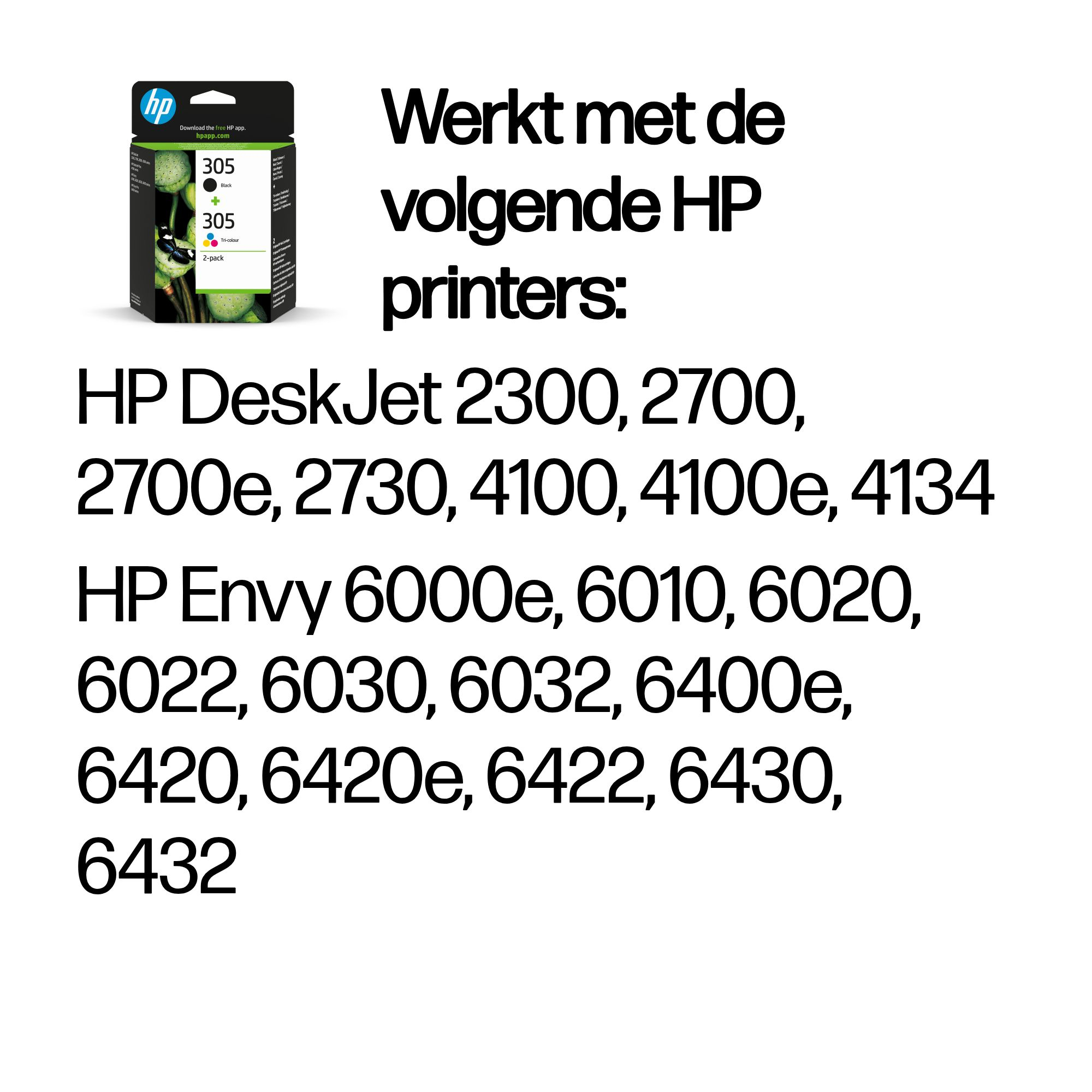 HP 305 2-Pack Tri-color/Black Original Ink Cartridge