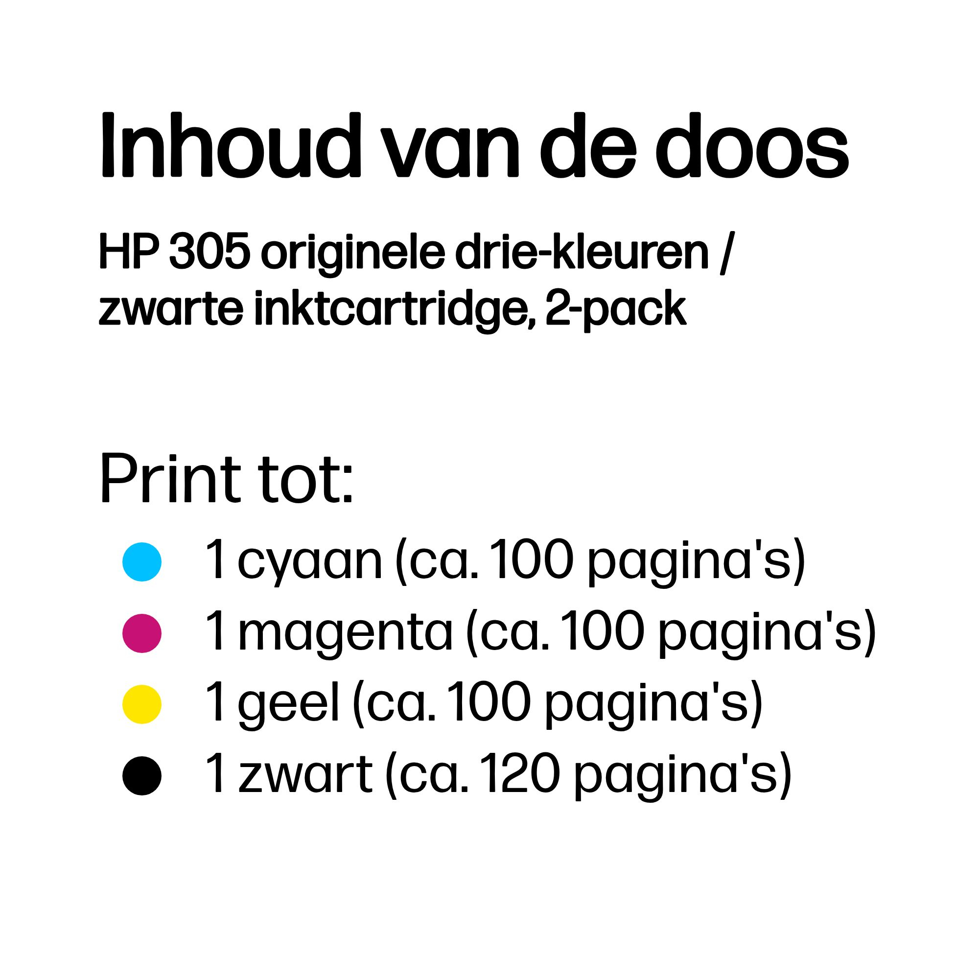 HP 305 2-Pack Tri-color/Black Original Ink Cartridge