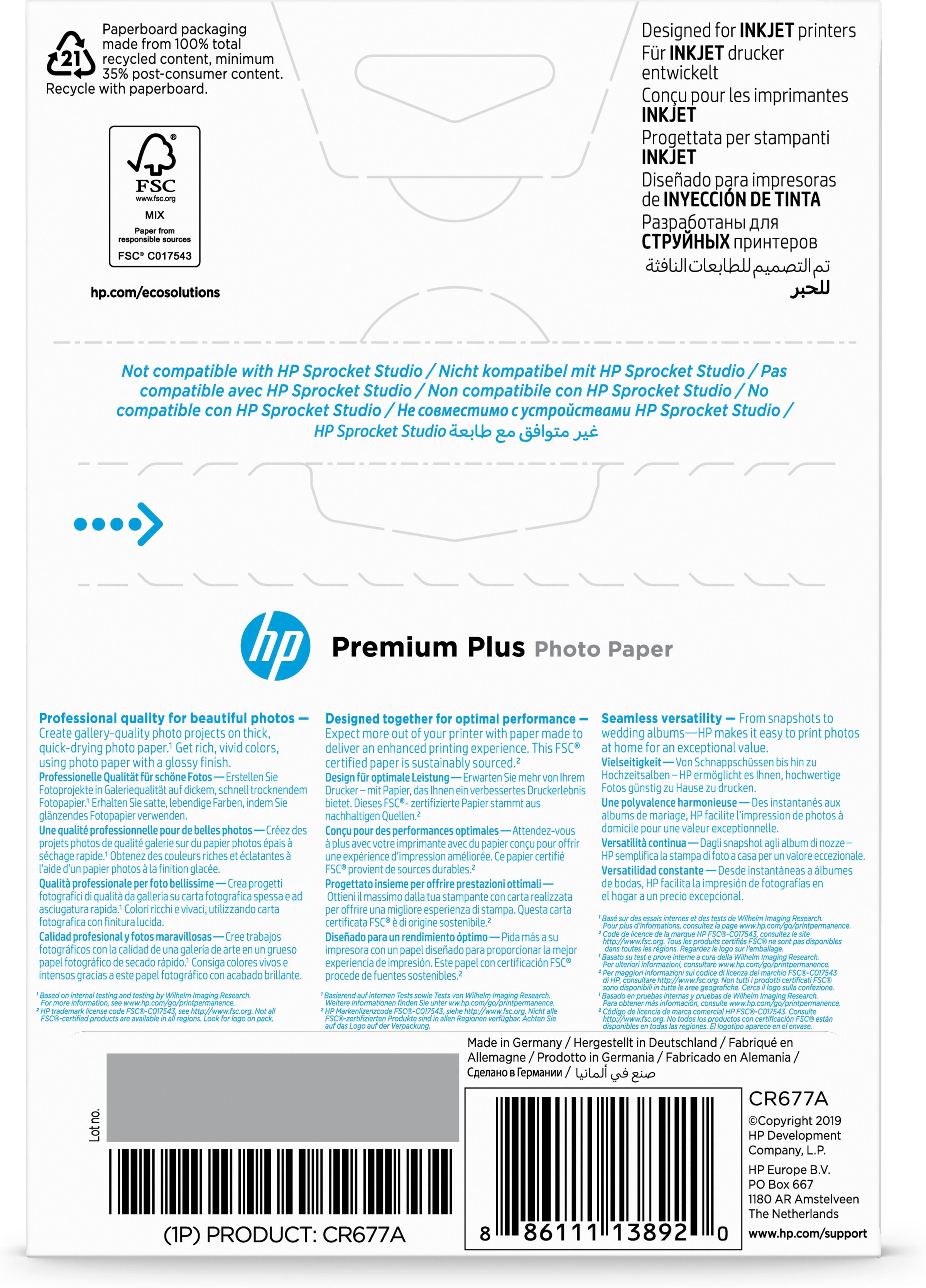 HP original Premium Plus Glossy Photo Paper white 300g/m2 10