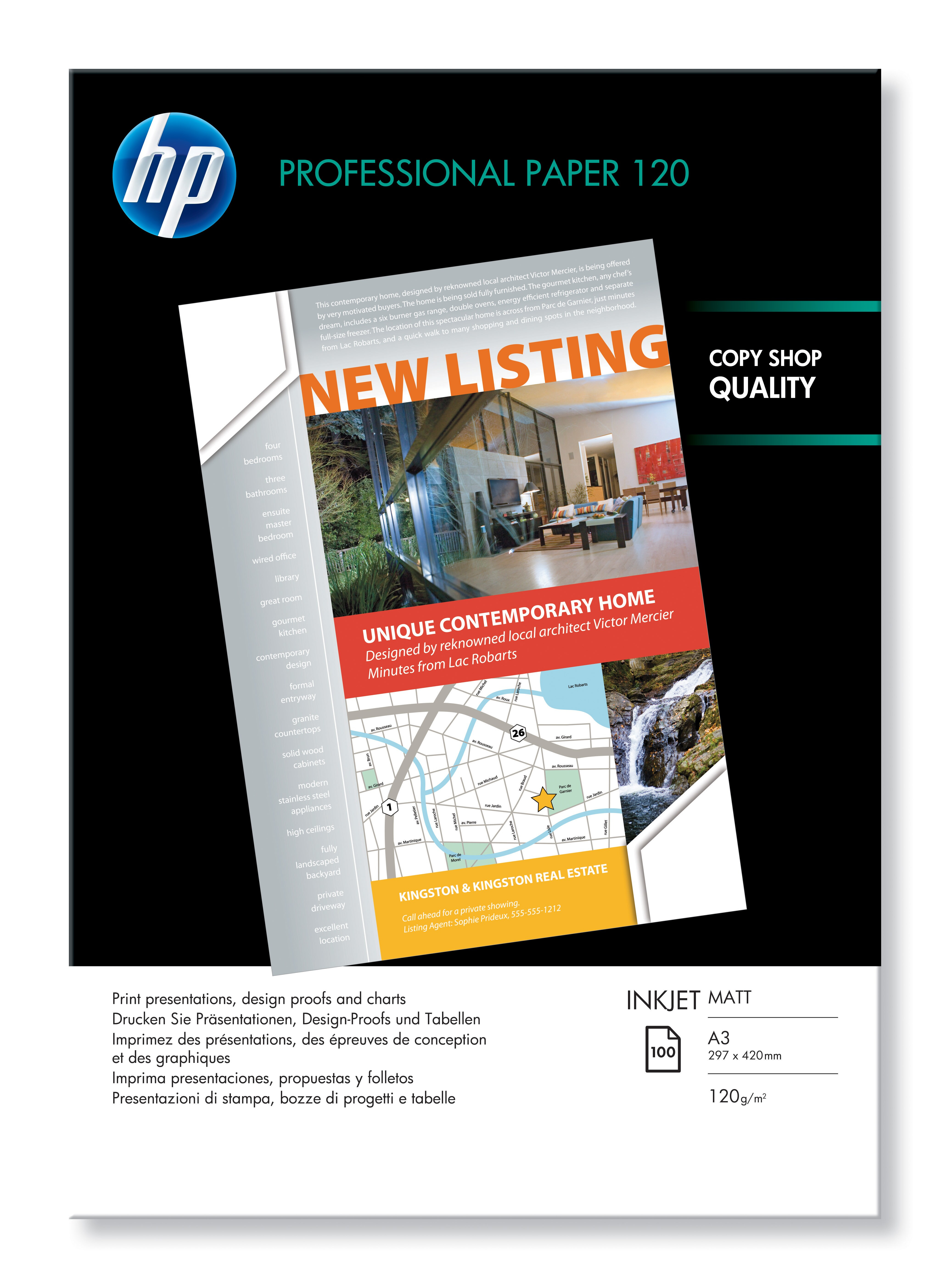 HP Professional matt paper wit inktjet 120g/m2 A3 100 sheets