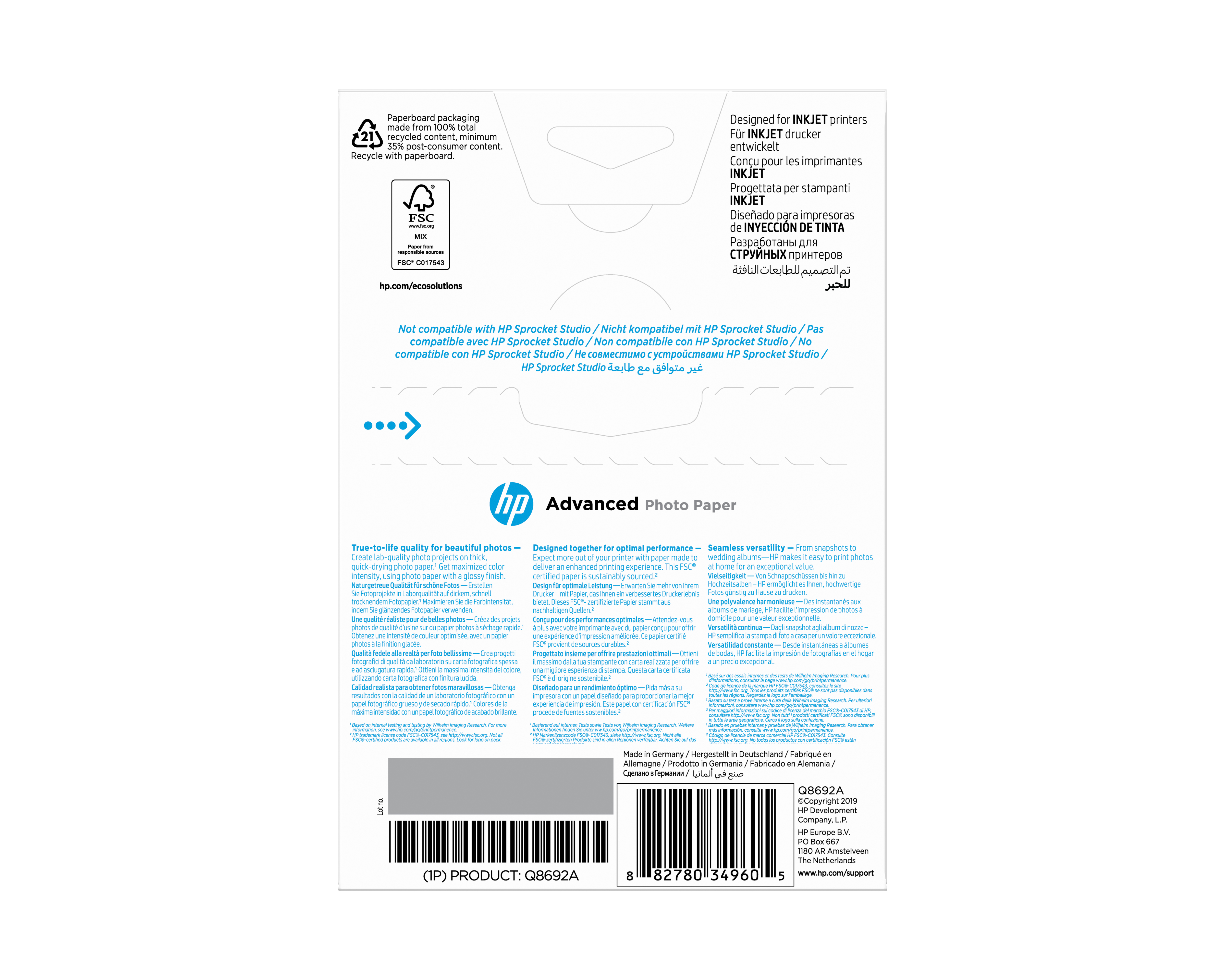 HP original Q8692A Advanced glossy photo paper Ink cartridge