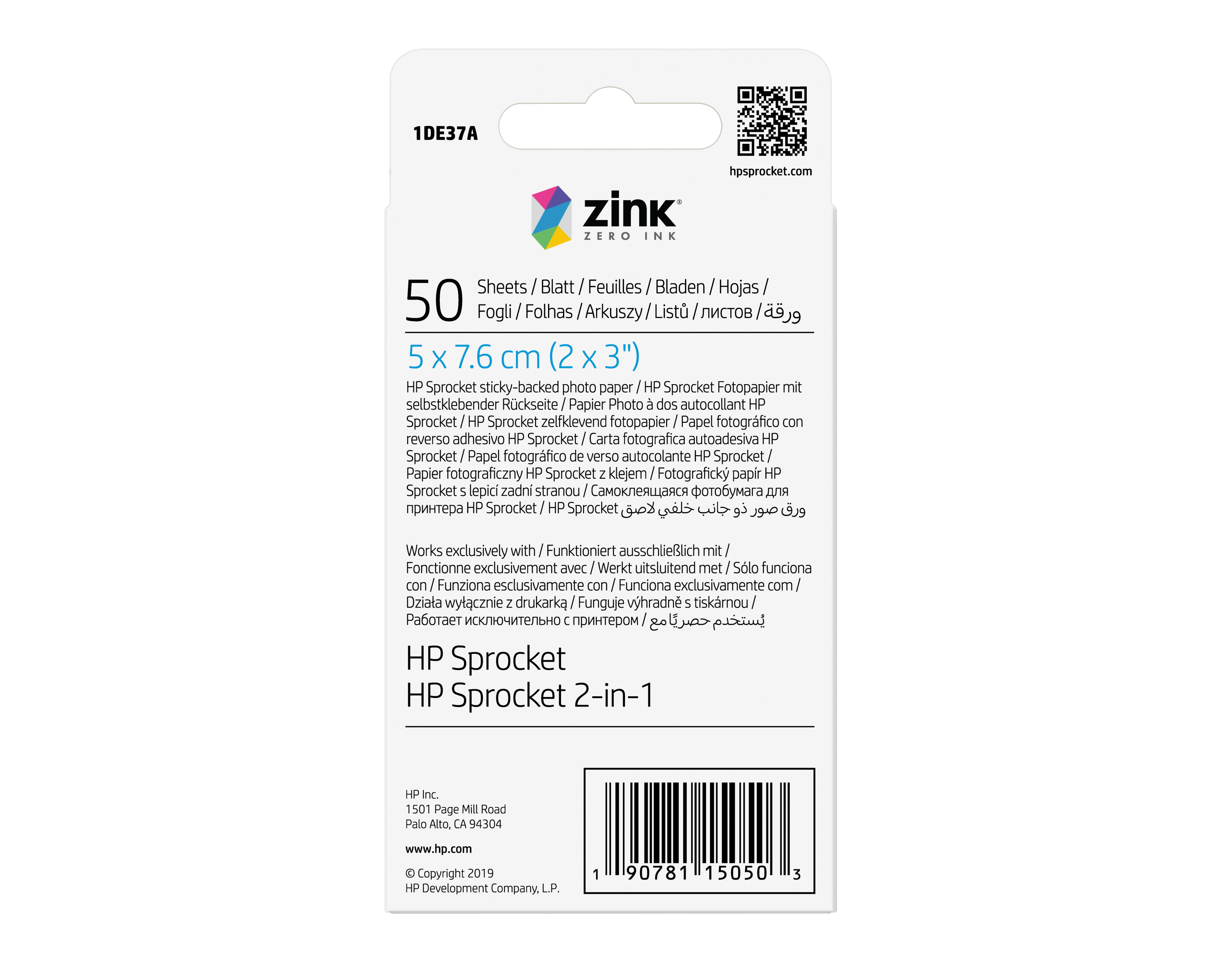 HP ZINK¦_ Sticky-Backed Foto Papier, 5x7.6 cm, 50 pagina s
