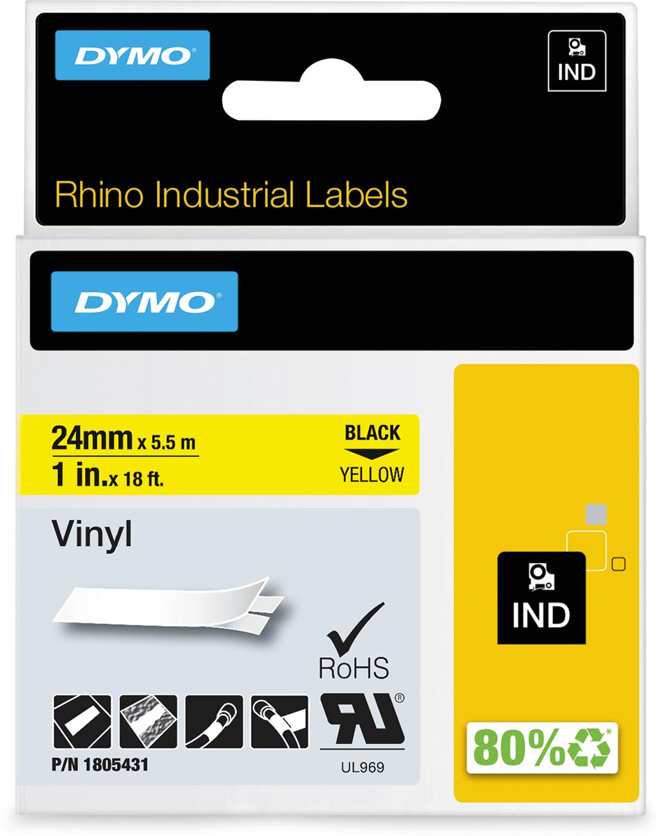 RHINO TAPE 24MM VINYL ZW/GEEL