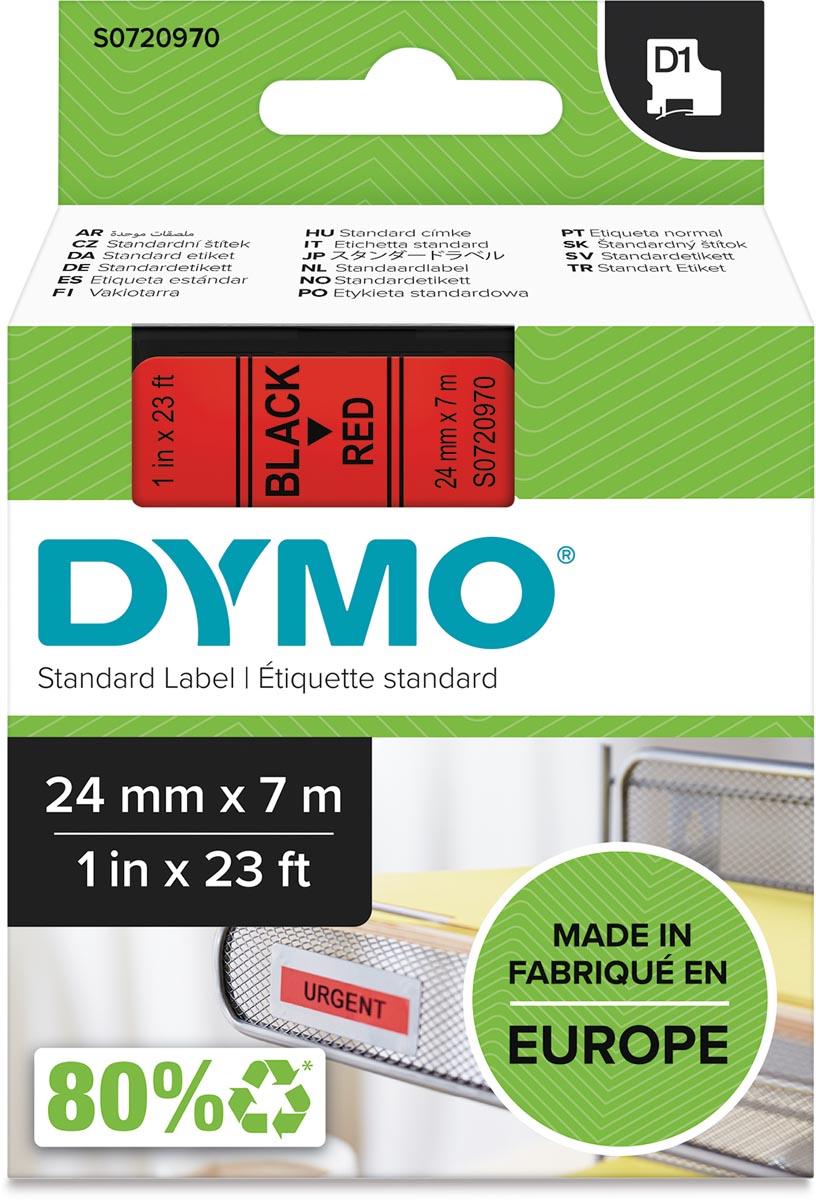 DYMO TAPE D1 24MM ZWART/ROOD