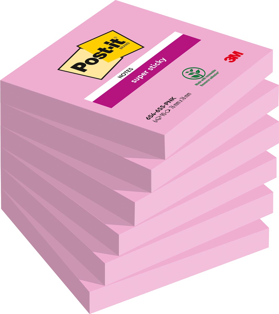 POST-IT NOTES SUPER STICKY 76X76 ROZE 6X90vel