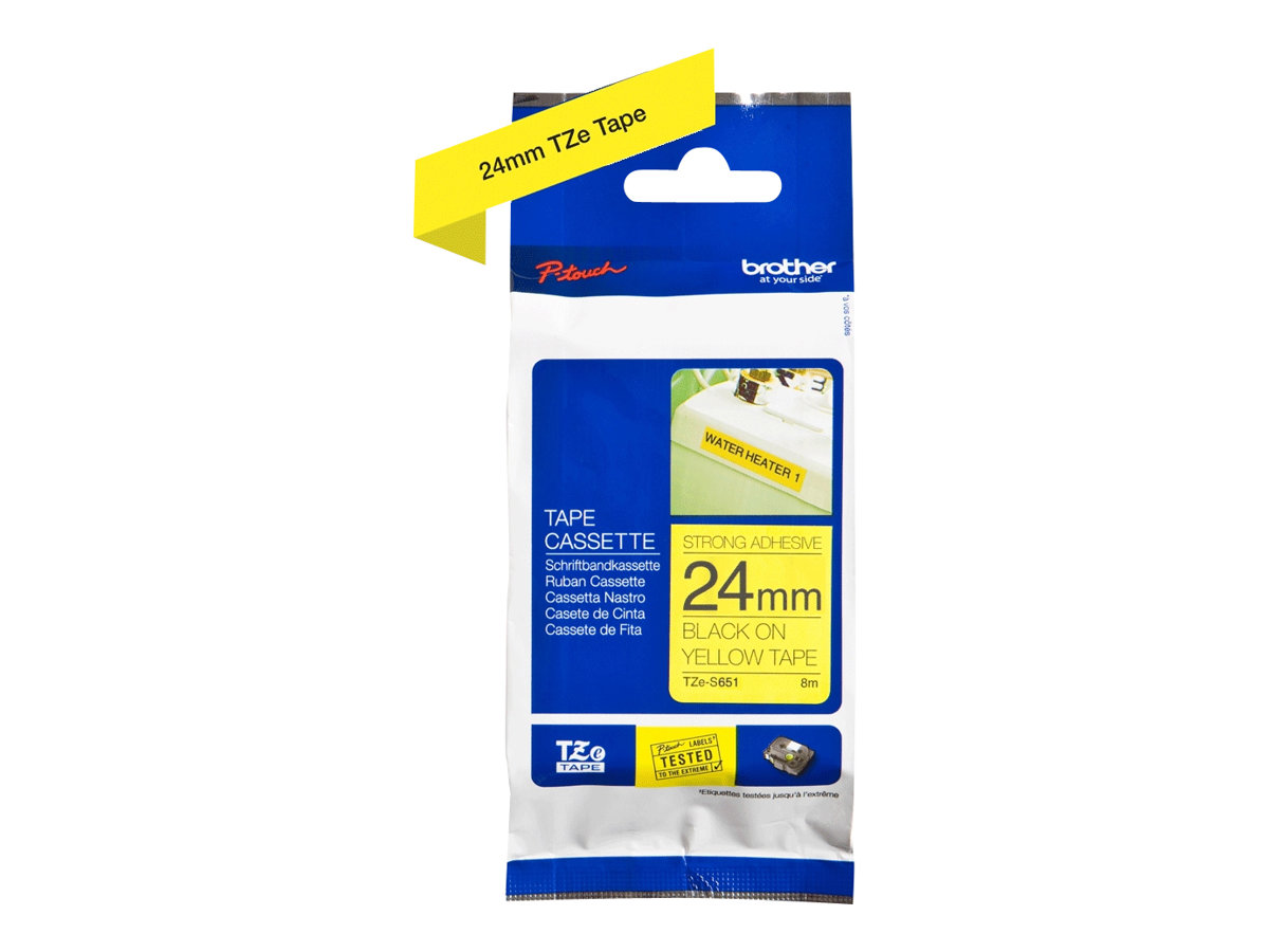 BROTHER P-Touch TZE-S651 black on yellow 24mm extra gluey