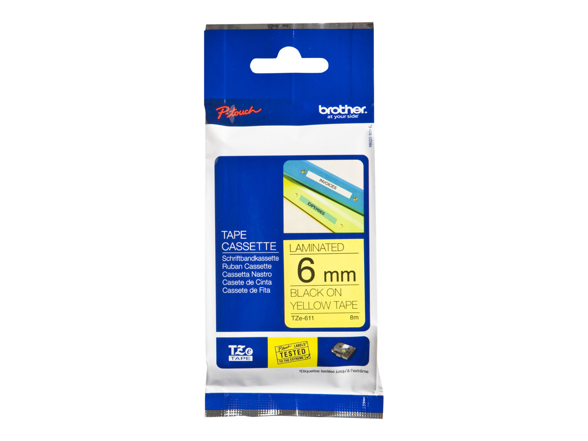 BROTHER P-Touch TZE-611 black on yellow 6mm