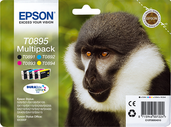 EPSON T0895 inktcartridge zwart en drie kleuren standard cap