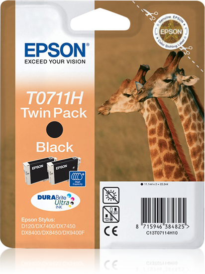 EPSON T0711 inktcartridge zwart high capacity 2 x 11.1ml 2-p