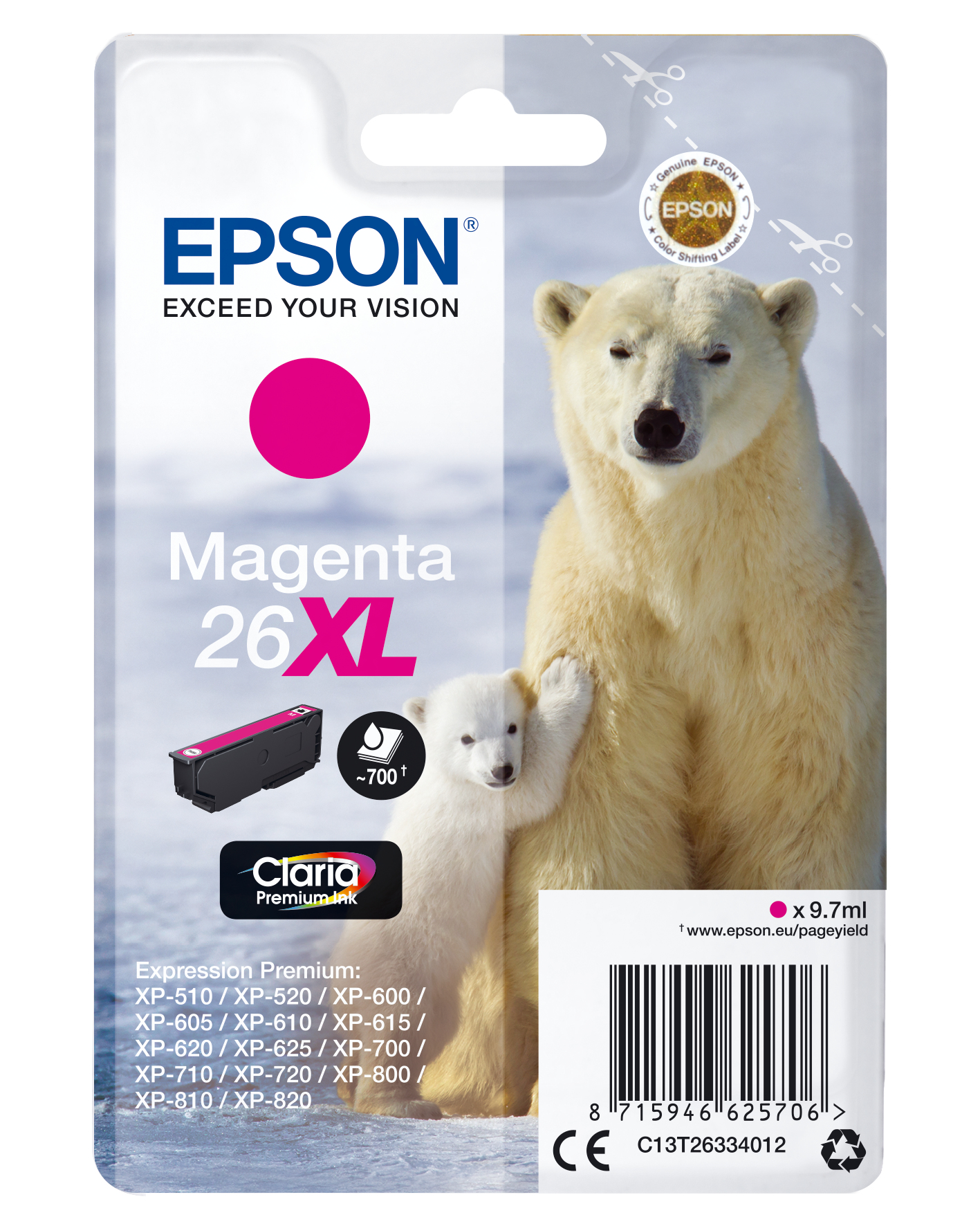 EPSON 26XL inktcartridge magenta high capacity 9.7ml 700 pag