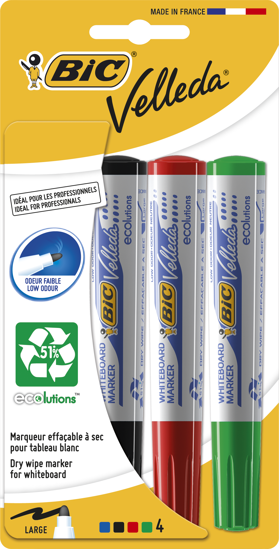 BIC WHITEBOARDMARKER 1701 4KLEUREN/BL