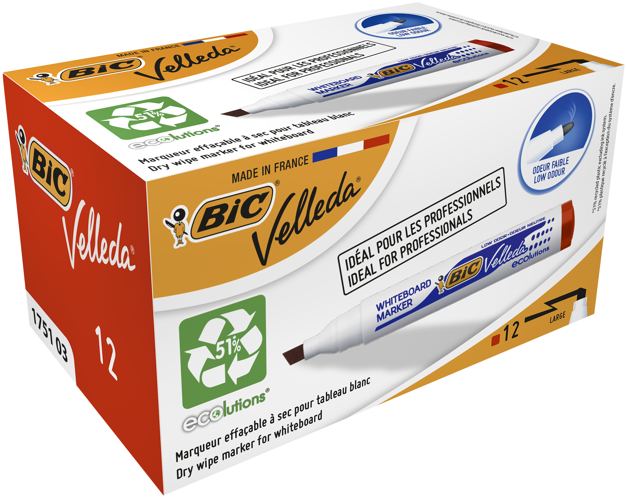 BIC WHITEBOARD MARKER 1751 SCHUIN 12ROOD